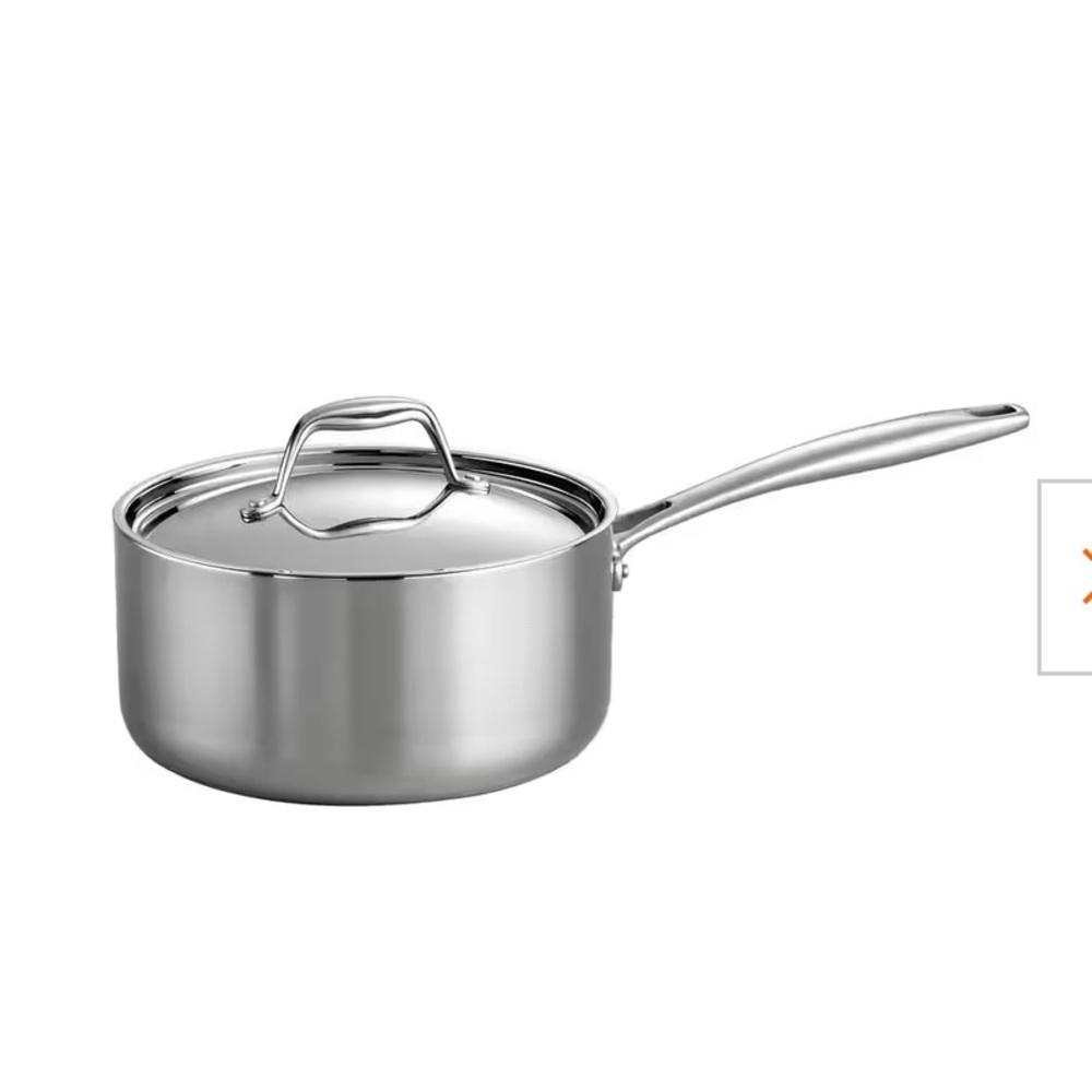 Tramontina triply clad 10/18 stainless steel 3qt sauce pan with lid (used )